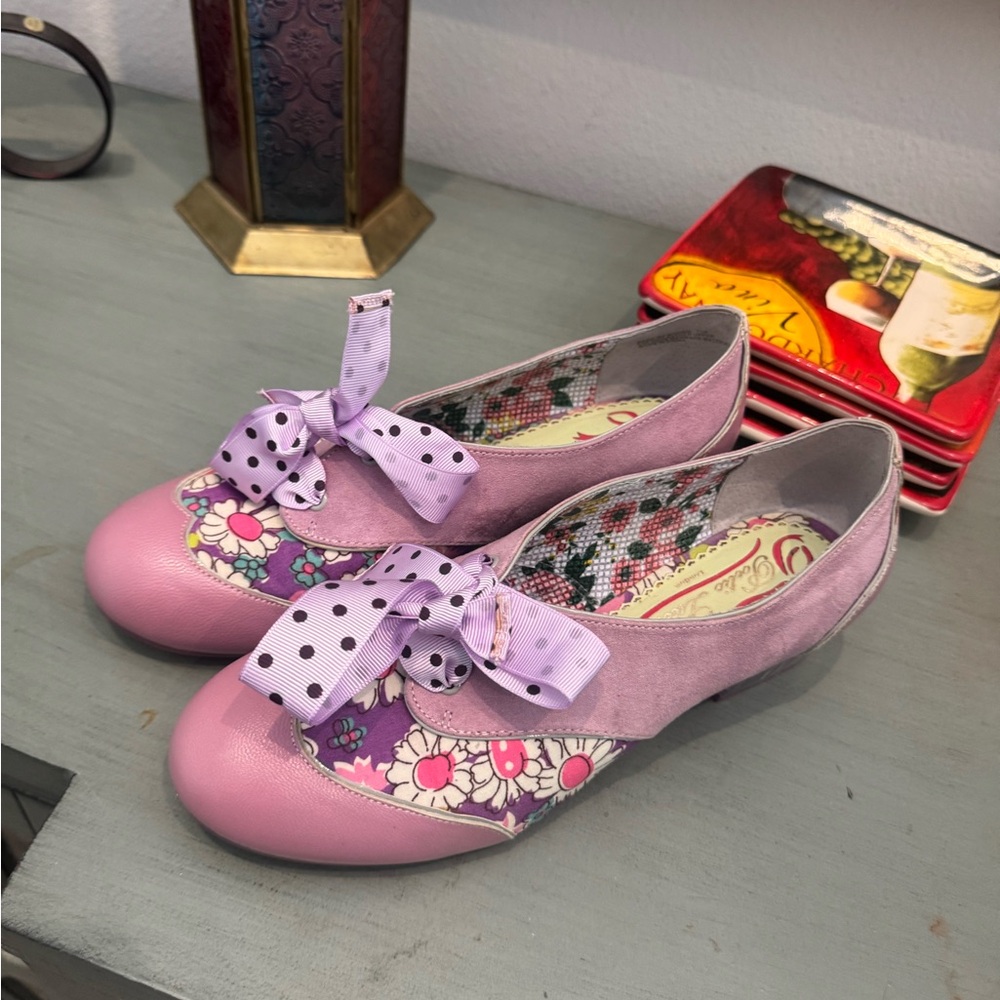 Floral Pink Ballet Flats with Bow